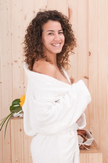 Premium Photo Blonde Woman In A Sauna Or Spa With Skin Treatment