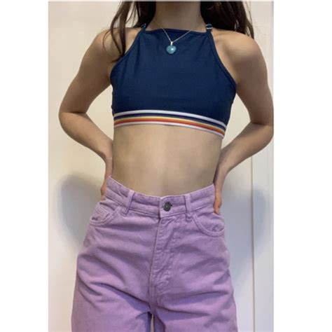 Navy Blue Sporty Bikini Set Halter Neck Bikini Top Depop