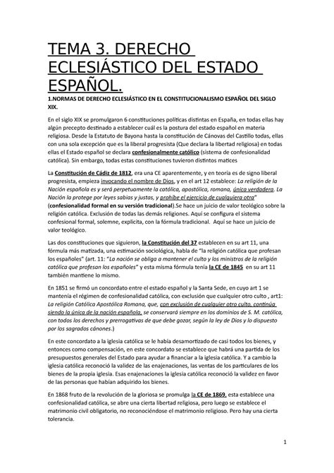 TEMA 3 Apuntes 3 TEMA 3 DERECHO ECLESIÁSTICO DEL ESTADO ESPAÑOL 1