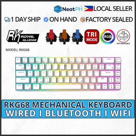 RK Royal Kludge RKG68 RK837 RK68 Wireless Mechanical RGB Keyboard Trimode Hot Swap White