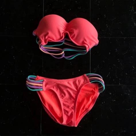 Bright Pink Bikini With Rainbow Details Size S Xs Gem
