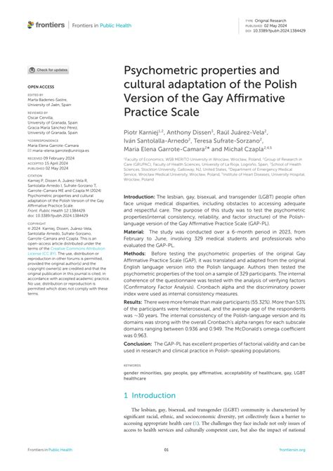 Pdf Psychometric Properties And Cultural Adaptation Of The Polish Version Of The Gay