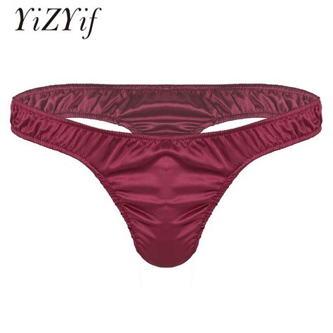 YiZYiF lencería Sexy Gay para hombre Bikini de satén brillante suave tangas ropa interior