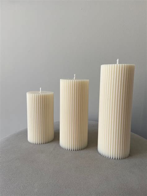 Trio Of Wide Ribbed Pillar Candles Etsy