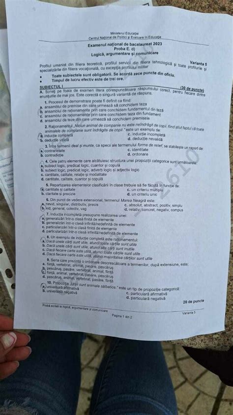 Bacalaureat 2023 Ce a picat la proba de Logică Subiectele care le au