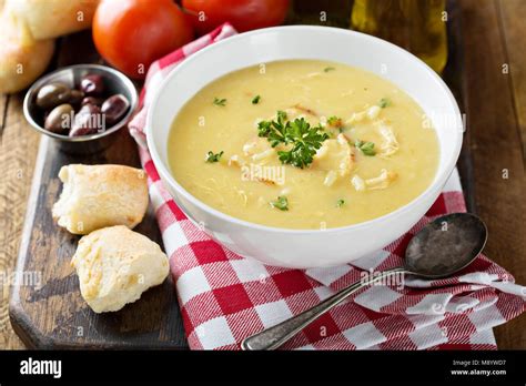 Creamy Lemon Chicken Soup Stock Photo Alamy