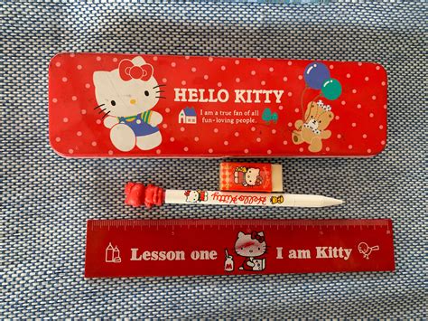 Vintage Sanrio Hello Kitty Stationery Set Tin Pencil Box Etsy