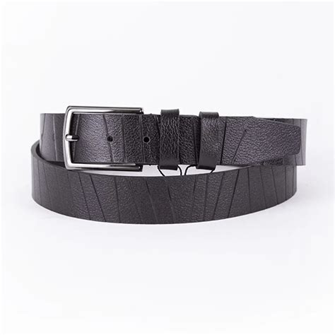 Buy Black Mens Belt For Suit Line Textured Calfskin