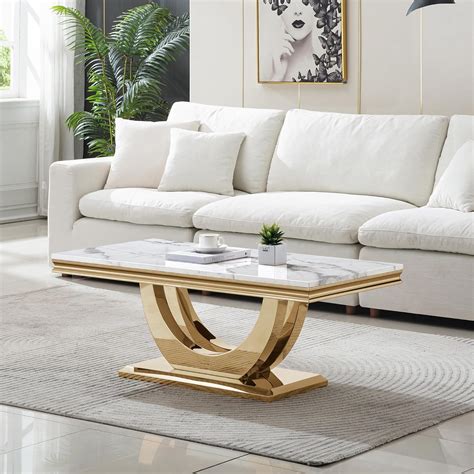 amazoncom henf modern marble coffee table  stainless steel
