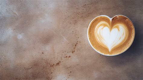 Heart Shaped Latte Art On A Rustic Concrete Table Background Latte