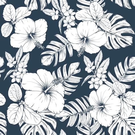 Premium Vector Seamless Floral Pattern Hibiscus And Frangipani