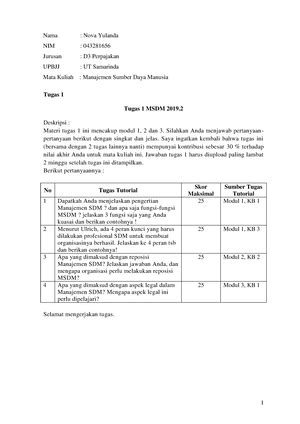 Tugas Manajemen Sumber Daya Manusia Tugas Tutorial Program Studi
