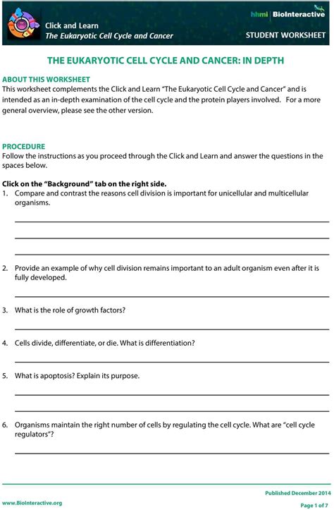 Cancer And The Cell Cycle Worksheet Properinspire