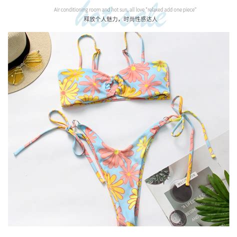 2024 Floral Print O Ring Tie Side Thong Sexy Bikini Swimsuits China Swimsuits And Bikini Price
