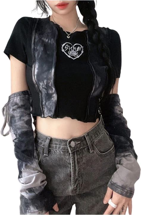 LinYooLi Cyber Y2k Techwear Women Tops Sexy Cut Out See Through Mesh