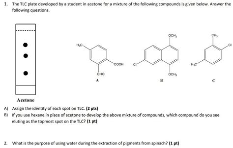 Solved The Tlc Plate Developed By A Student In Acetone Chegg