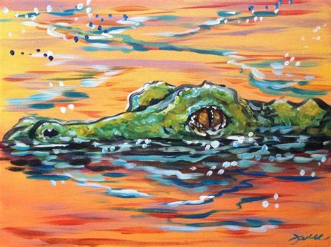 Sunset Gator Abstract Swamp Colorful Alligator By JaimeShevatArt Sea