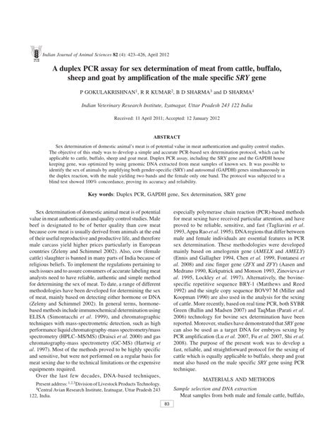 PDF A Duplex PCR Assay For Sex Determination Of Meat From Cattle