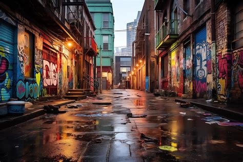 Premium Ai Image A Gritty But Vibrant Urban Landscape With Street Art