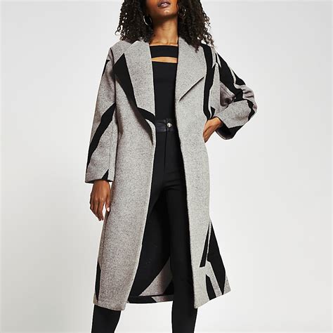 Grey Aztec Print Long Line Coatigan River Island