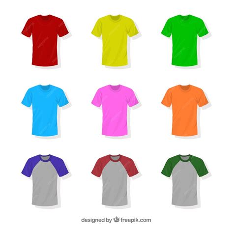 Colección de camisetas de diferentes colores en 2d | Vector Gratis