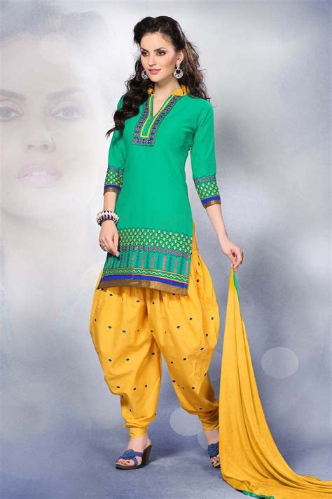 Green Cotton Punjabi Suit Sarees Online India Cotton Dress Material