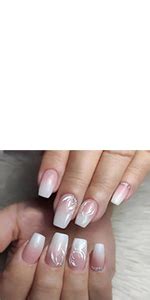 24pcs Short Oval False Nails Glitter Silver Tip Stick On Nails Nude