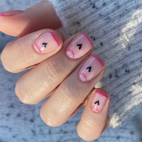 Press On Nails Short KXAMELIE Nude Glue On Nails Coffin With Heart Hot Pink French Tips Glossy