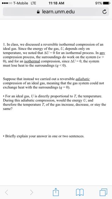 Solved In class, we discussed a reversible isothermal | Chegg.com