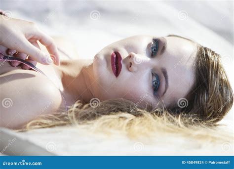 Blonde Woman Lying And Looking Stock Photo Image Of Beautiful Hair