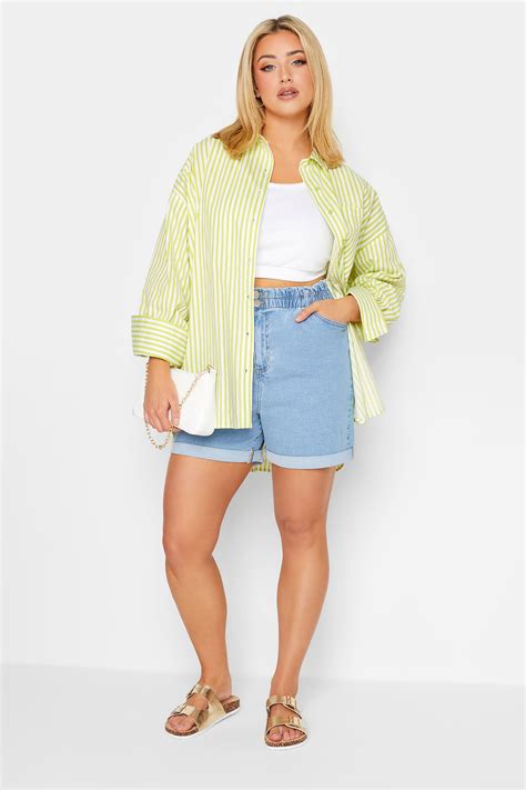 Yours Plus Size Lime Green Stripe Poplin Oversized Shirt Yours