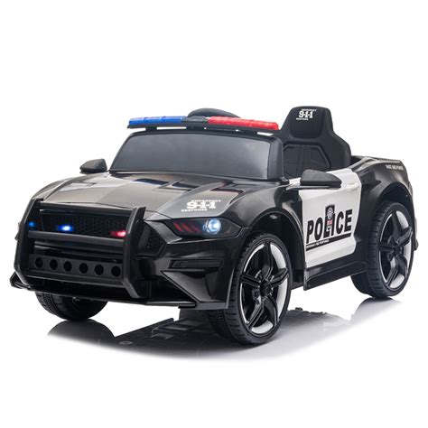 New 12V Kids Ride On Police Car with 2.4GHZ Remote Control LED Lights Siren Microphone – Black ...