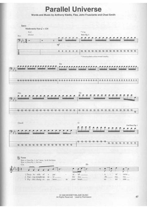 Super Partituras Parallel Universe Red Hot Chili Peppers Anthony Kiedis Chad Smith Flea