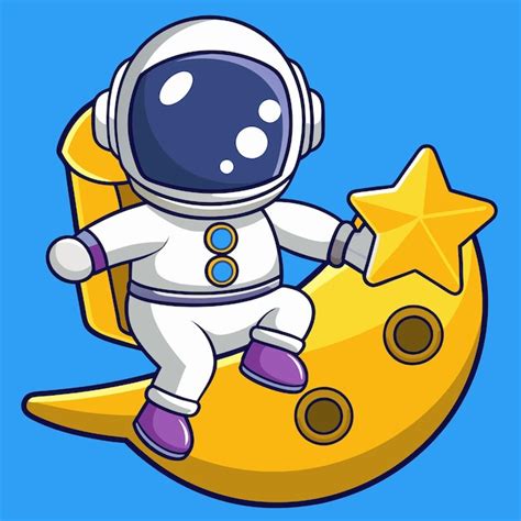 Astronauta Segurando Uma Estrela Na Lua Iconha Vetorial De Desenho