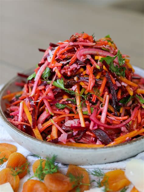 raw beet salad  carrots  apples sacha served
