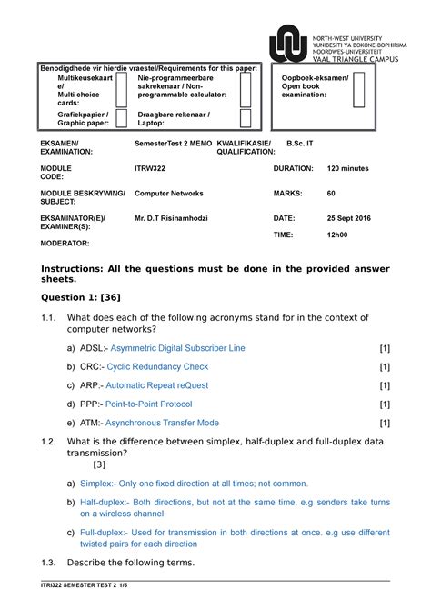 Itrw Sem Test Memo Itrw Nwu Studocu