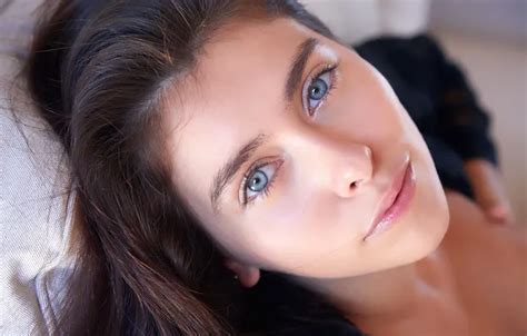 Wallpaper Girl Photo Blue Eyes Model Face Brunette Portrait Closeup For Mobile And