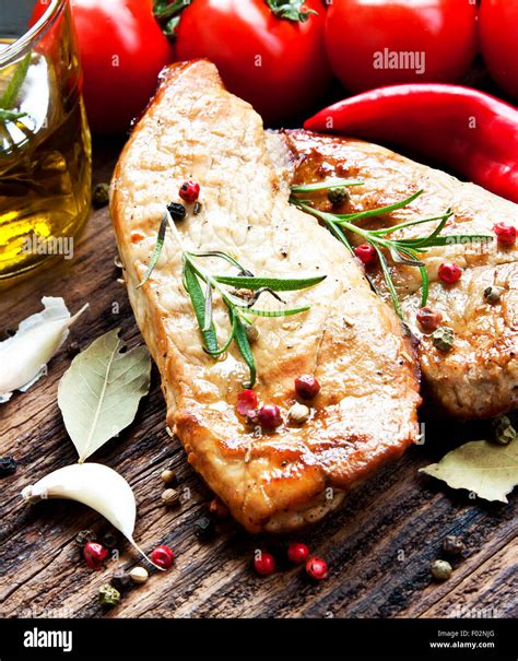 Grilled Pork Steak With Rosemary Stock Photo Alamy