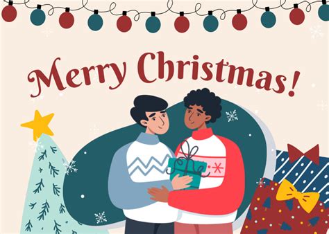 Illustration Of Gay Couple Celebrating Christmas Online Postcard Template Vistacreate