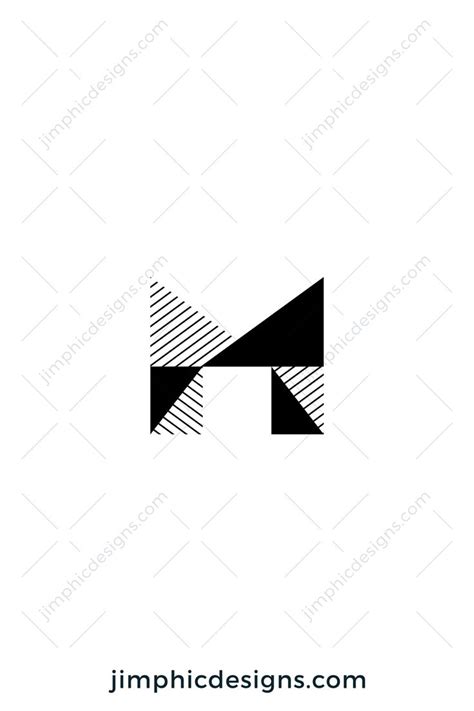 the letter m is made up of black and white lines, with an arrow in the middle