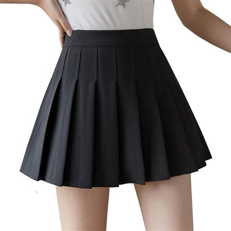 Girls Women High Waisted Pleated Skirt Plain Plaid A Line Mini Skirt