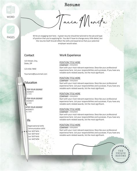 Green CV Resume Template For MS Word And MAC Pages Cv Template Without