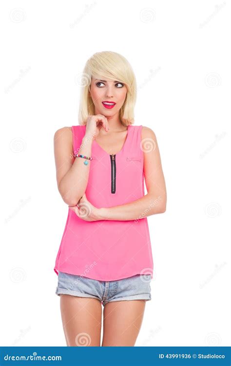 Belle Fille Blonde Songeuse Regardant Loin Photo Stock Image Du Attrayant Cheveu