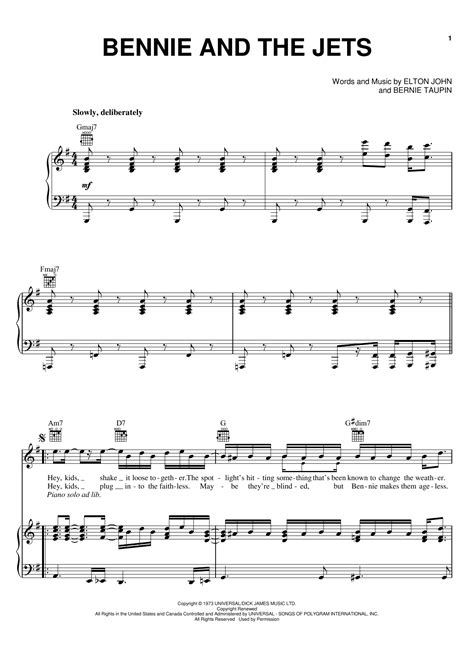 Bennie And The Jets By Elton John Sheet Music For Piano Playalong At