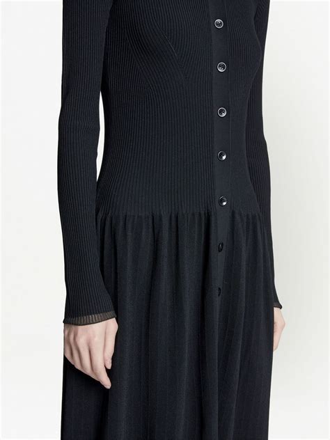 Proenza Schouler White Label Ribbed Knit Button Front Dress Black