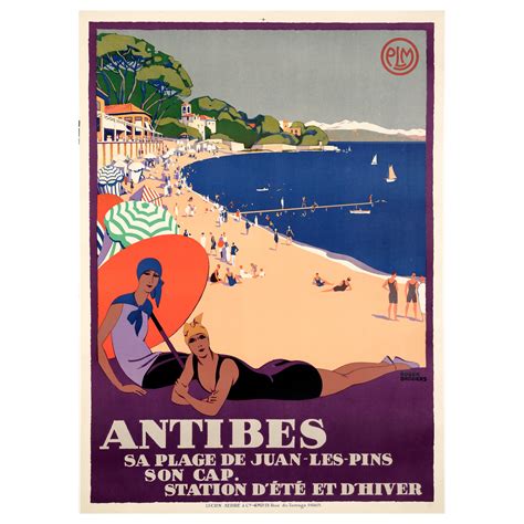 Broders Original Art Deco Poster Antibes French Riviera Beach Plm