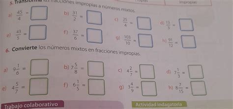 5 Transforma las fracciones impropias a números mixtos Brainly lat