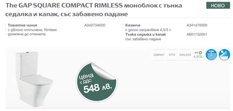 Моноблок The Gap Square Compact Rimless с двойно оттичане Roca