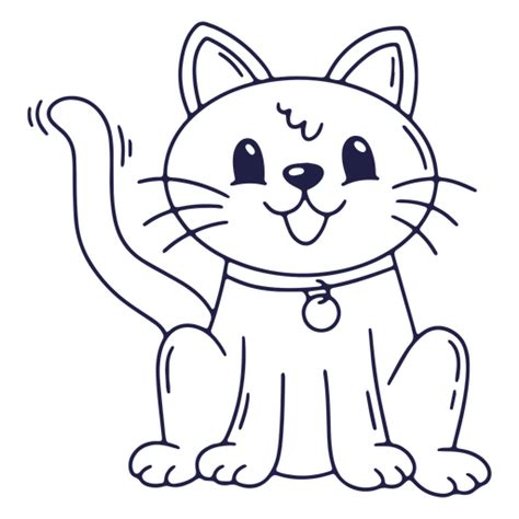 Design Png E Svg De Arte De Linha De Gato Sentado De Desenho Animado Para Camisetas