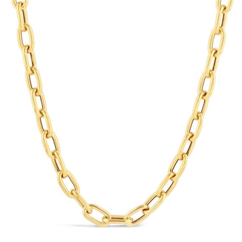 Yellow Gold Oblong Link T Bar Necklace Ecali